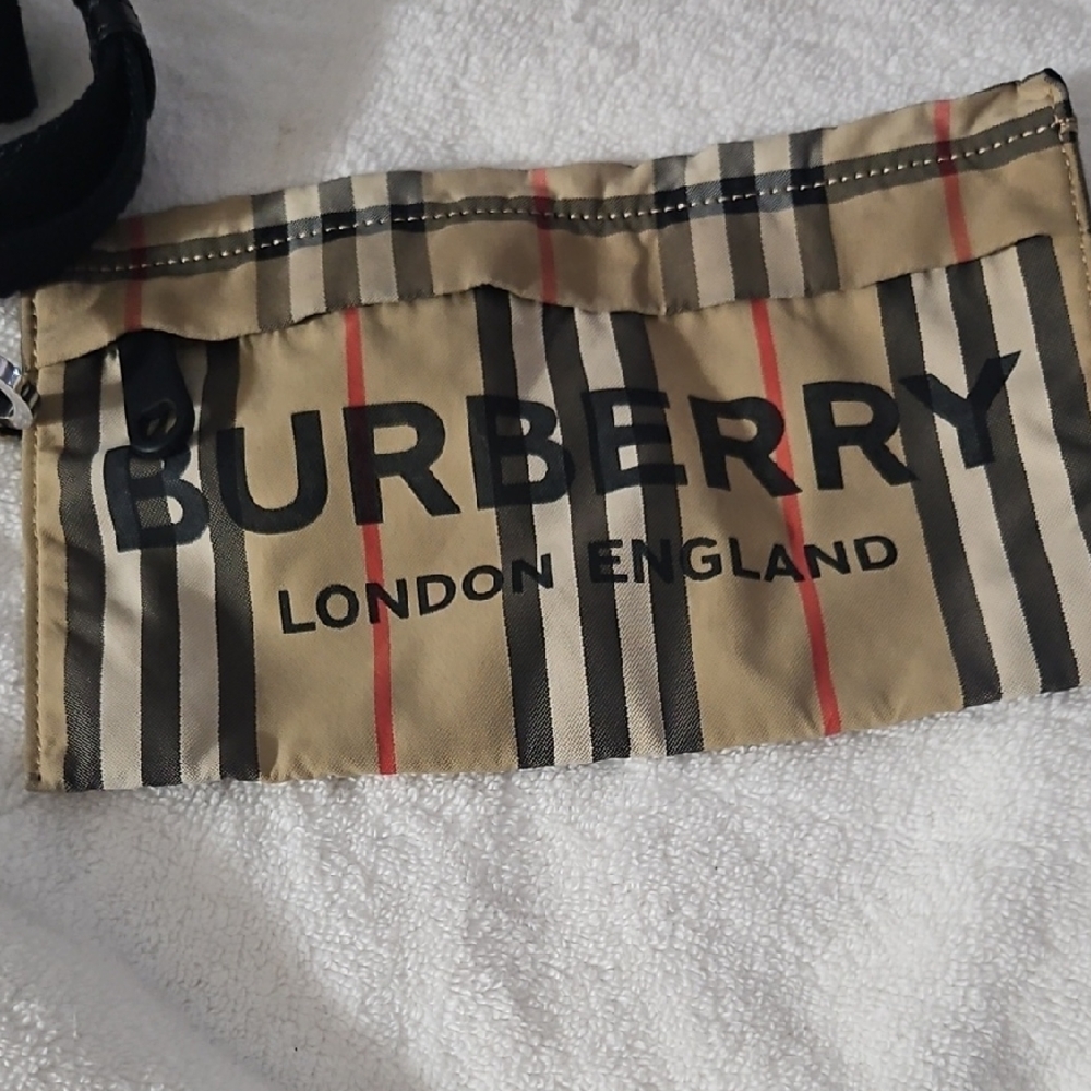 Burberry Tan and Black Striped Wristlet - Unisex